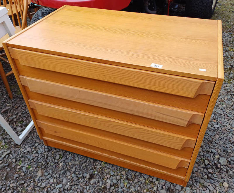 PINE CHEST OF 4 DRAWERS ON PLINTH BASE.