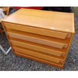 PINE CHEST OF 4 DRAWERS ON PLINTH BASE.