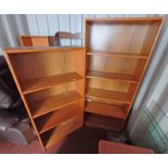 2 TEAK OPEN BOOKCASES WITH ADJUSTABLE SHELVES,