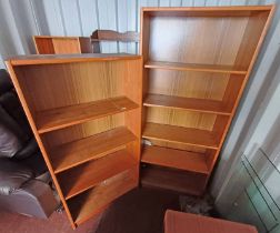 2 TEAK OPEN BOOKCASES WITH ADJUSTABLE SHELVES,
