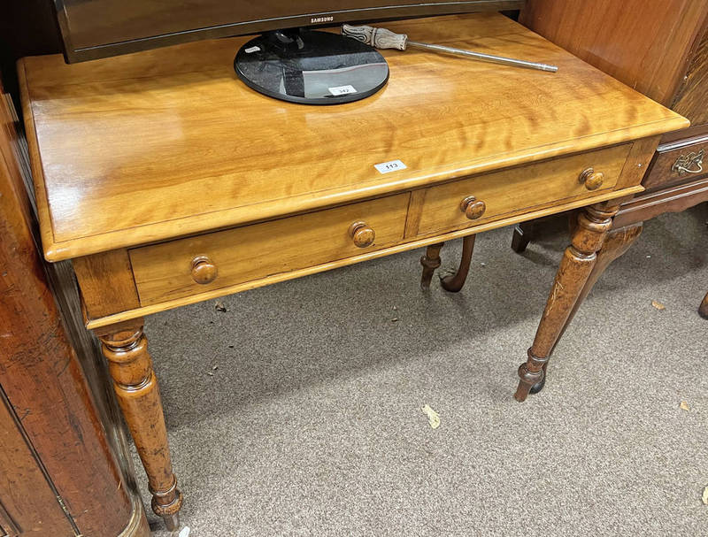 19TH CENTURY WALNUT SIDE TABLE WITH 2 DRAWERS ON TURNED SUPPORTS STAMPED HEAL & SON,