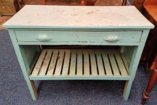 PAINTED HALL TABLE WITH SINGLE DRAWER & UNDERSHELF,