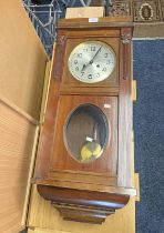 MAHOGANY CASED WALL CLOCK WITH SILVERED DIAL