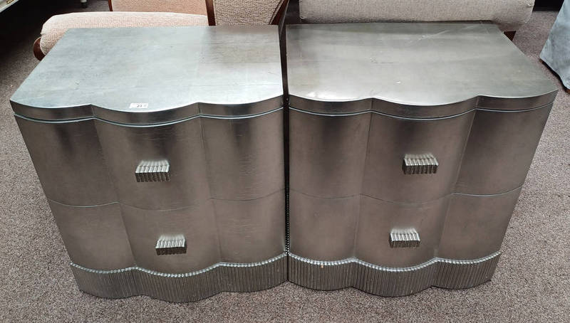 PAIR 21ST CENTURY 2 DRAWER BEDSIDE CHEST IN SILVER 64 CM TALL