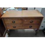 20TH CENTURY OAK CHEST OF 2 SHORT OVER 1 LONG DRAWER ON BALUSTER SUPPORTS,