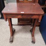 19TH CENTURY ROSEWOOD SEWING TABLE WITH SINGLE DRAWER WITH DECORATIVE CARVED ENDS