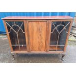 20TH CENTURY MAHOGANY BOOKCASE WITH CENTRALLY SET PANEL DOOR FLANKED BY 2 ASTRAGAL GLASS PANEL