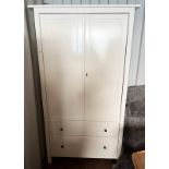 PAINTED 2 DOOR WARDROBE WITH 2 DRAWERS TO BASE.