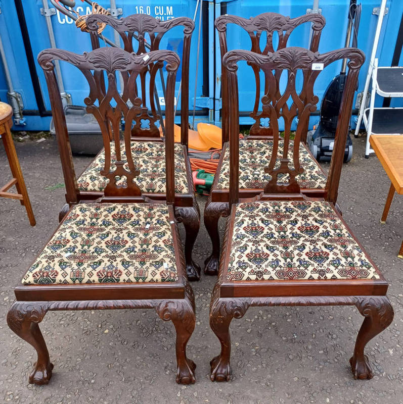 SET OF 4 20TH CENTURY MAHOGANY DINING CHAIRS ON BALL & CLAW SUPPORTS