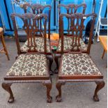 SET OF 4 20TH CENTURY MAHOGANY DINING CHAIRS ON BALL & CLAW SUPPORTS