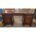 19TH CENTURY MAHOGANY PEDESTAL SIDEBOARD WITH 3 FRIEZE DRAWERS OVER 2 PANEL DOORS.