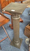 PAINTED CORINTHIAN COLUMN POT STAND ON SQUARE BASE.
