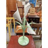 DECORATIVE ENAMEL 3 BRANCH TABLE LAMP MODELLED AFTER FLOWERS Condition Report: The