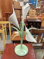 DECORATIVE ENAMEL 3 BRANCH TABLE LAMP MODELLED AFTER FLOWERS Condition Report: The