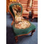 19TH CENTURY ROSEWOOD FRAMED LADY'S CHAIR WITH FLORAL TAPESTRY BACK & SEAT ON CABRIOLE SUPPORTS