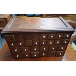 MAHOGANY TABLE TOP MULTI-DRAWER STORAGE CHEST Condition Report: The dimensions for