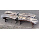 SET OF 4 WOODEN GARDEN BENCHES WITH SHAPED TOPS