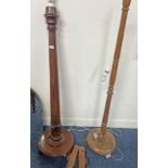 MAHOGANY STANDARD LAMP WITH DECORATIVE COLUMN ON CIRCULAR BASE & ONE OTHER LAMP