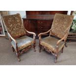 PAIR OF LATE 19TH CENTURY MAHOGANY FRAMED SCROLL ARMCHAIRS ON SHAPED SUPPORTS Condition