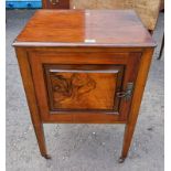 MAHOGANY SINGLE DOOR BEDSIDE CABINET ON SQUARE TAPERED SUPPORTS
