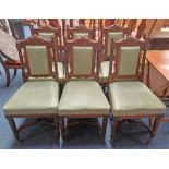 SET OF 6 19TH CENTURY WALNUT DINING CHAIRS WITH CARVED DECORATION & PADDED BACKS & SEATS ON TURNED