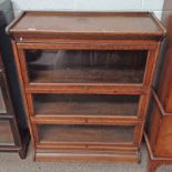 20TH CENTURY OAK SECTIONAL BOOKCASE WITH 3 GLAZED PANEL DOORS - 114 CM TALL X 87 CM WIDE