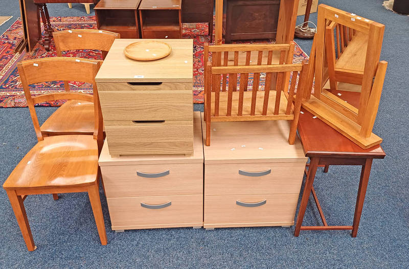 PAIR OF 2 DRAWER BEDSIDE CHESTS AND ONE OTHER,