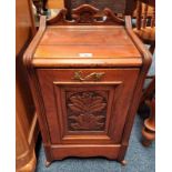 LATE 19TH CENTURY MAHOGANY PURDONIUM WITH CARVED PANEL FRONT & DECORATIVE BRASS ORMOLU HANDLES,
