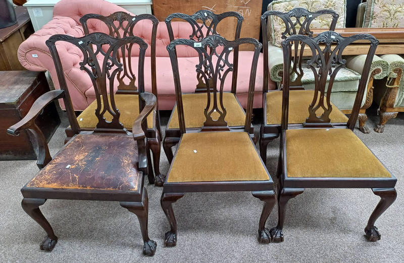 SET OF 7 19TH CENTURY MAHOGANY DINING CHAIRS INCLUDING 1 ARMCHAIR ON BALL & CLAW SUPPORTS