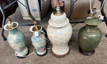 FOUR PORCELAIN BODIED TABLE LAMPS
