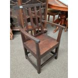 19TH CENTURY LABURNUM OPEN ARMCHAIR ON BLOCK FEET