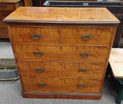 19TH CENTURY WALNUT CHEST OF 2 SHORT OVER 3 LONG DRAWERS ON PLINTH BASE 113CM TALL X 115 CM WIDE