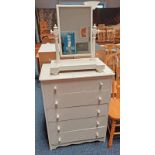 PAINTED CHEST OF 5 DRAWERS & PAINTED DRESSING TABLE MIRROR,