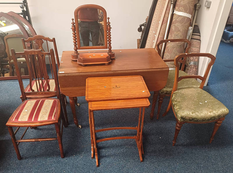 NEST OF 2 SATIN WOOD TABLES, MAHOGANY PEMBROKE TABLE,