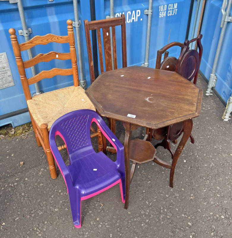 FOLDING OAK CAKE STAND AND ONE OTHER,