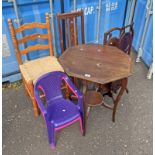 FOLDING OAK CAKE STAND AND ONE OTHER,