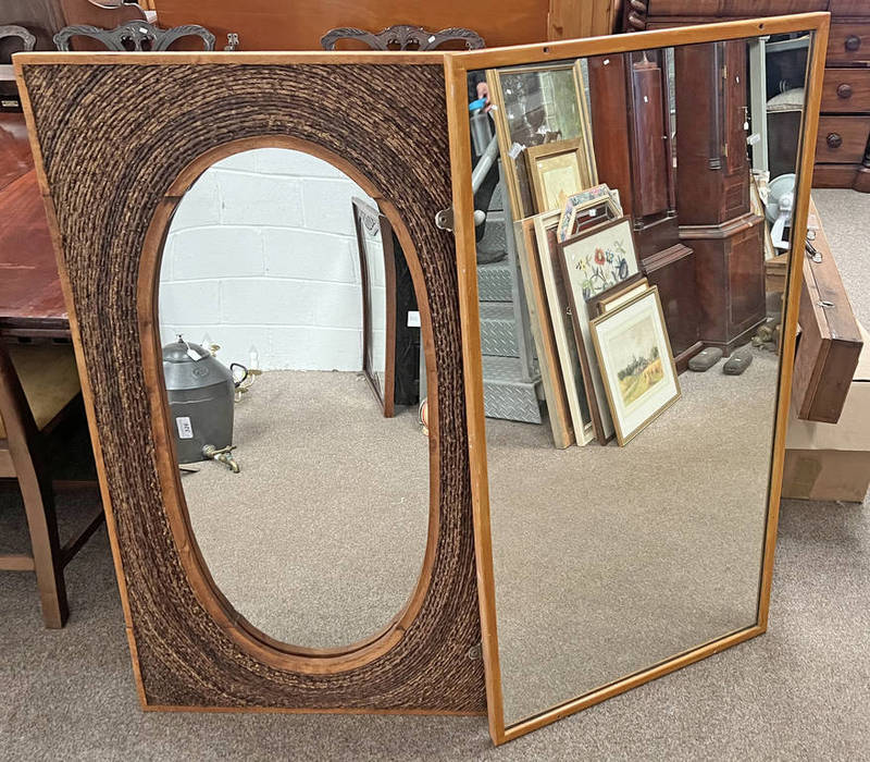 DECORATIVE FRAMED OVAL MIRROR & ONE OTHER MIRROR.