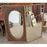 DECORATIVE FRAMED OVAL MIRROR & ONE OTHER MIRROR.