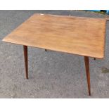 ERCOL ELM RECTANGULAR COFFEE TABLE ON TAPERED SUPPORTS,