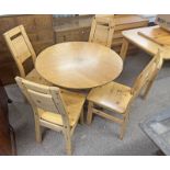 SET OF 4 PINE DINING CHAIRS LABELLED LAUKAAN PUU FINLAND TO UNDERSIDE & CIRCULAR KITCHEN TABLE