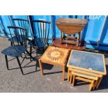 NEST OF 3 TABLES WITH SLATE INSET TOPS LABELLED ANBERCRAFT, STOKE-ON-TRENT TO UNDERSIDE,