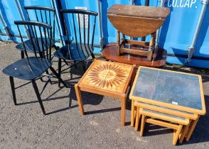 NEST OF 3 TABLES WITH SLATE INSET TOPS LABELLED ANBERCRAFT, STOKE-ON-TRENT TO UNDERSIDE,