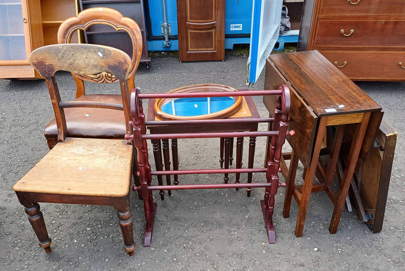 MAHOGANY BALLOON BACK CHAIR, NEST OF TABLES, TOWEL RAIL, ETC.