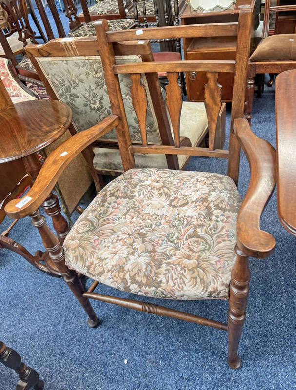 20TH CENTURY BEECH OPEN ARMCHAIR ON PAD FEET