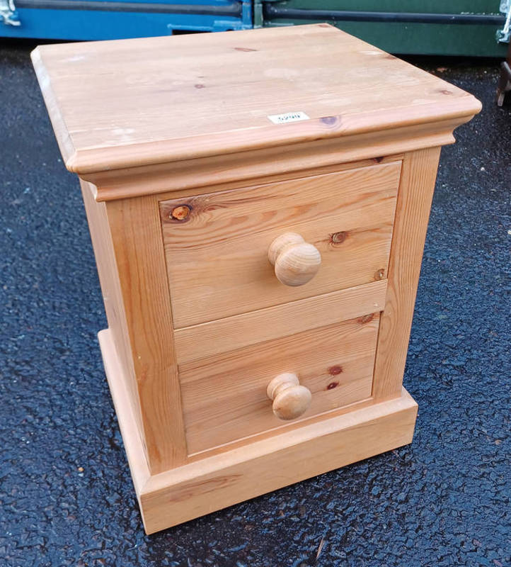 PINE 2 DRAWER BEDSIDE CHEST ON PLINTH BASE