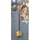 BRASS STANDARD LAMP WITH CORINTHIAN COLUMN ON SQUARE BASE WITH PAW FEET