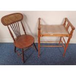 LATE 19TH CENTURY MAHOGANY PIANO STOOL ON TURNED SUPPORTS & ELM SPINDLE BACK CHILD'S CHAIR