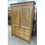 19TH CENTURY MAHOGANY LINEN PRESS WITH 2 PANEL DOORS OVER 2 SHORT & 2 LONG GRADUATED DRAWERS ON