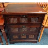 HARDWOOD SMALL CHEST OF 3 DRAWERS WITH WICKER INSETS