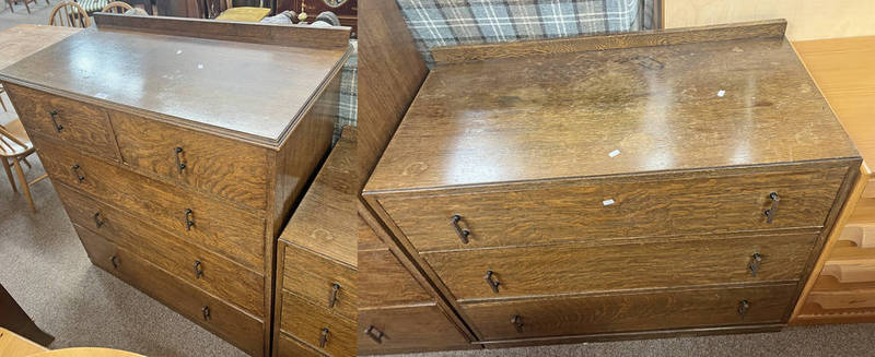 MID 20TH CENTURY OAK CHEST OF 2 SHORT OVER 3 LONG DRAWERS & MATCHING 3 DRAWER CHEST
